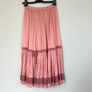 ANNA MOLINARI Women's Pink Vintage Silk Flowy Maxi Skirt Size S